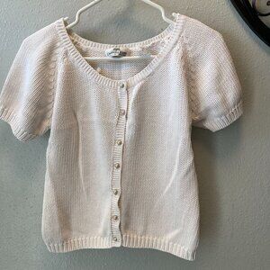 vtg Carroll Reed Womens cream Short-Sleeve Button-Front Knit Cardigan Sweater M